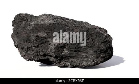 rough grey rock isolated with shadow on white background Stock Photo