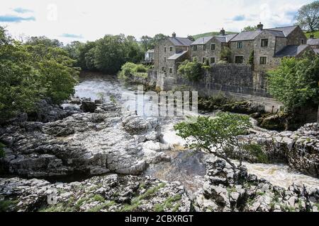 River Wharfe at Linton Falls, Grassington, NorthYorkshire July Stock Photo