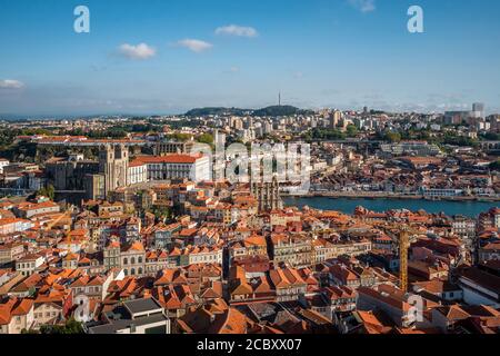 Porto, Portugal, panoramic view of cityscape overlooking the Historic Centre and Douro River by day during summer. Stock Photo