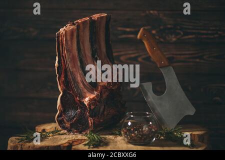 Dry Aged Raw Rib of Beef. Beef steak. Stock Photo