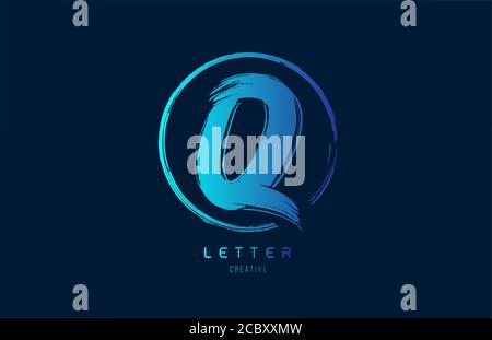 blue hand grunge brush letter Q logo icon with circle. Alphabet design for a company design Stock Vector
