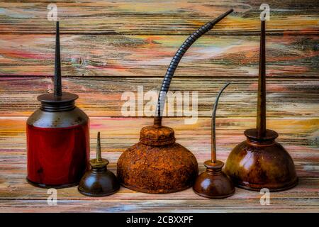 Old Rusty Oil Cans Stock Photo