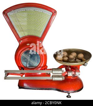 old red market scales up to 5 kilograms isolated Stock Photo