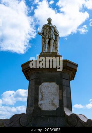 The memorial statue of Prince Albert unveiled in 1865 on Castle Hill at Tenby, a small walled town in the county of Pembrokeshire, Wales, UK. Stock Photo