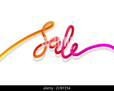 Sale 3D gradient inscription in orange, red, pink neon colors on white background with shadow. Multicolor lettering. Vector stock illustration for flyers, banners, advertisements. Stock Vector