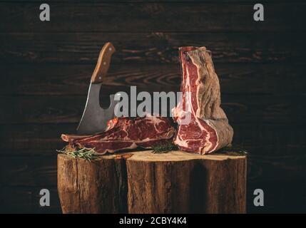 Dry Aged Raw Rib of Beef. Beef steak. Stock Photo