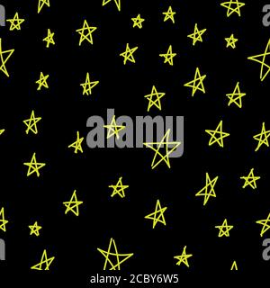 doodle stars on a black background, seamless pattern, vector Stock Vector