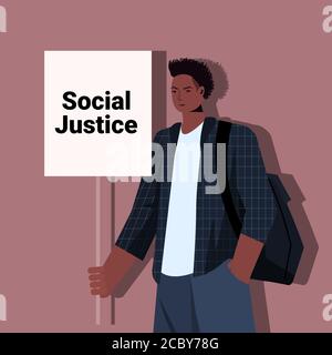 african american man activist holding stop racism poster racial equality social justice stop discrimination concept portrait vector illustration Stock Vector