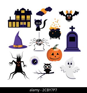 Happy Halloween icon set isolated on white background. Stock Vector