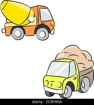Cartoon truck and cement mixer vector illustration Stock Vector
