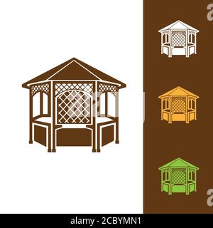 Vector illustration of gazebo isolated on white background. Can be used as a logo or design element. EPS 10. Stock Vector