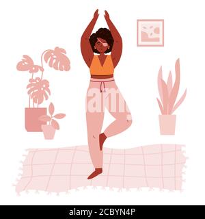 Disabled blind woman with bandage practices yoga Stock Vector