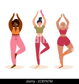 Disabled women practice yoga Stock Vector