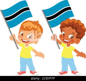 Botswana flag in hand. Children holding flag. National flag of Botswana vector Stock Vector