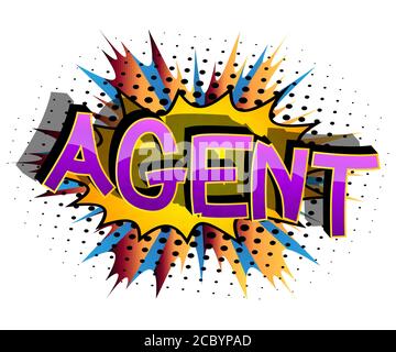 Agent Comic book style cartoon words on abstract comics background. Stock Vector