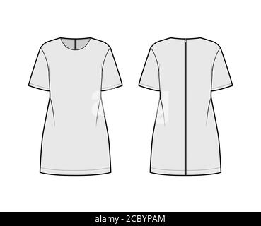 Short sleeve round neck Technical Sketch flat fashion T-shirt Template ...