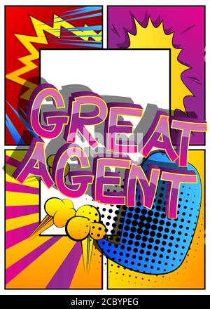Great Agent Comic book style cartoon words on abstract comics background Stock Vector