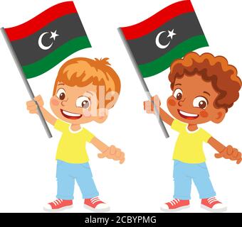 libya flag in hand. Children holding flag. National flag of libya vector Stock Vector