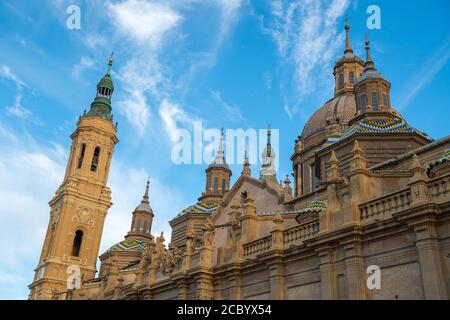 Nuestra Senora del Pilar, Zaragoza Cathedral, Spain In the morning, clear sky and beautiful clouds Stock Photo