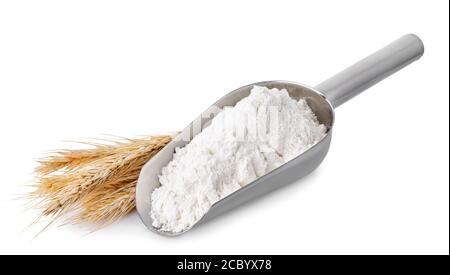 scoop with flour isolated on white Stock Photo