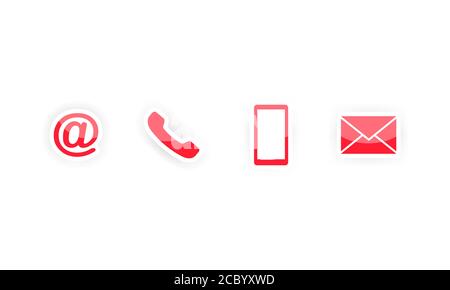 Contact us icon set. Red sticker, labels. Vector on isolated white background. EPS 10 Stock Vector