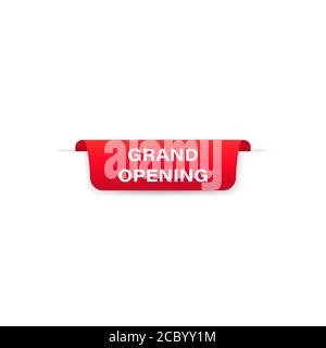 Grand opening badge red banner ribbon. Label. Tag. Top bookmark. Sticker icons templates. Vector on isolated white background. EPS 10. Stock Vector
