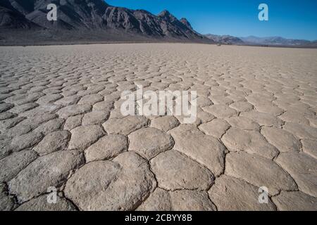 The racetrack in Death Valley National park, a dry lake leaves behind only cracked mud and sand.
