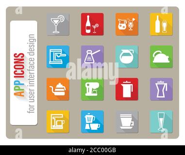 utensils for beverages icon set Stock Vector
