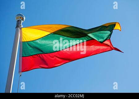 Lithuanian flag blowing in the summer wind Stock Photo