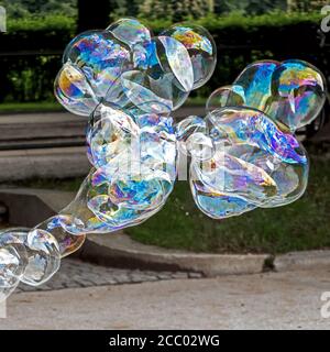 colorful iridescent large soap bubbles Stock Photo