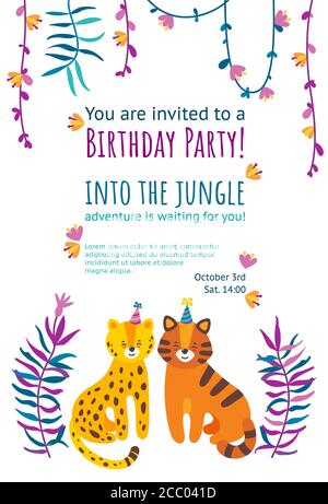 Birthday invitation card. Ready-made invitation design with presents,  balloons and flags. Vector illustration. 12912173 Vector Art at Vecteezy