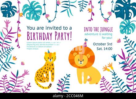 Birthday invitation card. Ready-made invitation design with presents,  balloons and flags. Vector illustration. 12912173 Vector Art at Vecteezy