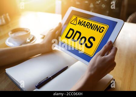 DDoS attack detection message. Virus and Hacking. Cyber security and internet concept Stock Photo