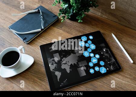Mixed media, Business application, control panel on device screen. Business and internet concept Stock Photo