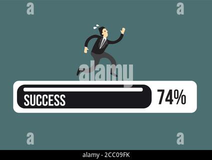 Exhausted business executive in suit running on a success progress bar. Vector illustration Stock Vector