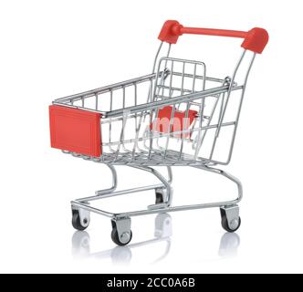Toy empty shopping trolley cart isolated on white Stock Photo