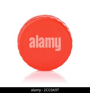Front view of red plastic bottle cap isolated on white Stock Photo