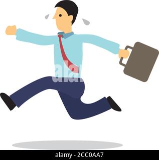 Businessman running with a briefcase. Concept of urgent businessman. Flat isolated vector illustration. Stock Vector