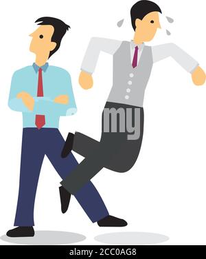 Businessman sabotage his colleague. Concept of corporate bully or bad office ethics. Isolated flat vector illustration. Stock Vector