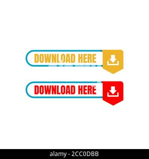 Download Here Button Stylist Text Rounded Rectangular Shape with Download Sign Vector Symbol Stock Vector