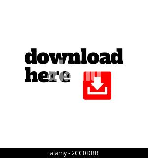 Download Here Button Stylist Text Rounded Rectangular Shape with Download Sign Vector Symbol Stock Vector