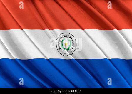 Colorful Paraguay flag waving in the wind. Stock Photo