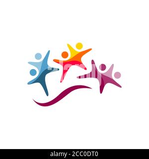 creative Three 3 people logo design vector group of persons sign Stock Vector