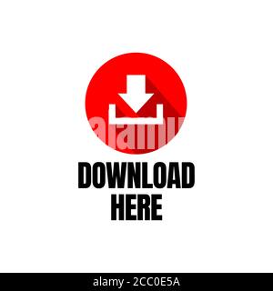 Download Here Button Stylist Text Rounded Rectangular Shape with Download Sign Vector Symbol Stock Vector