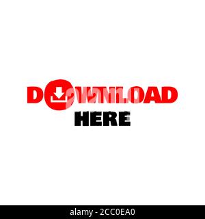 Download Here Button Stylist Text Rounded Rectangular Shape with Download Sign Vector Symbol Stock Vector