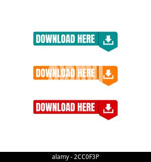 Download Here Button Stylist Text Rounded Rectangular Shape with Download Sign Vector Symbol Stock Vector