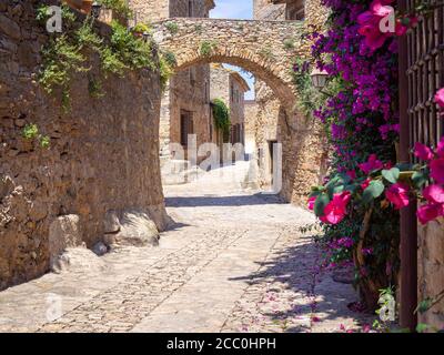 Medieval architecture street in Peratallada town in Catalonia, Spain Stock Photo