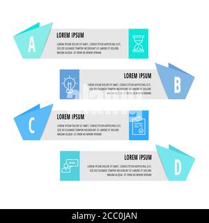 Vector infographics with 4 steps, labels. Used for diagram, business, web, banner, workflow layout, presentations, info graph, content, levels, chart Stock Vector