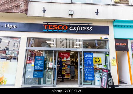 tesco express shop, tesco express store, tesco express, Lincoln City, Lincolnshire, UK, England, tesco express logo, tesco express sign, Tesco, sign, Stock Photo