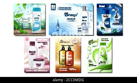 Shampoo And Conditioner Promo Posters Set Vector Stock Vector